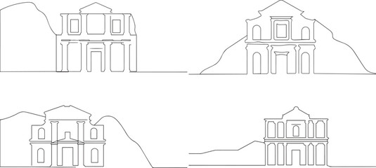 A group of Petra monument one continuous line art, Vector illustration, One line art, Line art graphic style