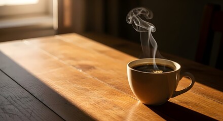 Hot Coffee Cup in Morning Sunlight