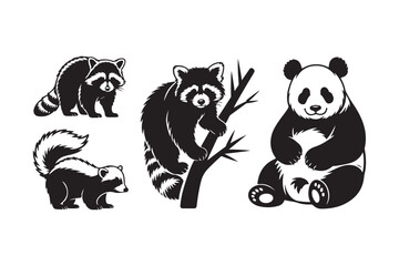 Cute black and white illustrations of forest animals