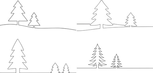 A group of Pine tree one continuous line art, Vector illustration, One line art, Line art graphic style