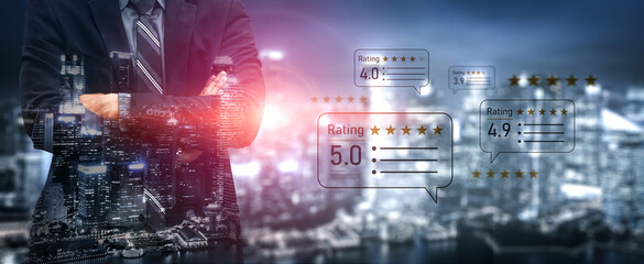Customer centric review and rating system supports product review, digital rating concept, and...