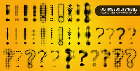 Halftone Exclamation Question Mark, Fully Editable Vector of Punctuation in Halftone Pattern, Multiple Patterns of Exclamation Marks & Question Marks