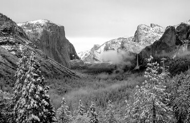 Yosemite Bridalveil Fall with Fresh Snow
