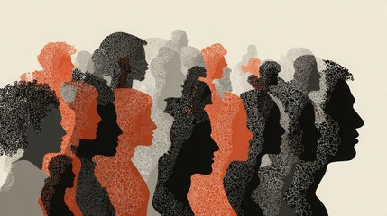 
Communicating crowd of multiethnic families. Sociology silhouette vector concept.