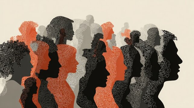 
Communicating crowd of multiethnic families. Sociology silhouette vector concept.