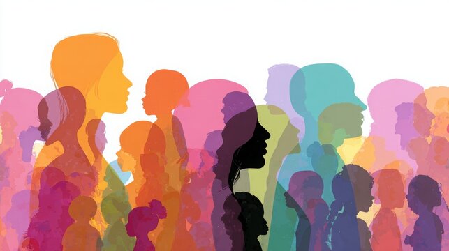 
Communicating crowd of multiethnic families. Sociology silhouette vector concept.