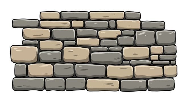 Hand-drawn brick wall pattern with cartoon stones in a seamless design