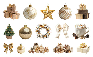 Obraz premium PNG Elegant gold holiday decorations, element set on transparent background