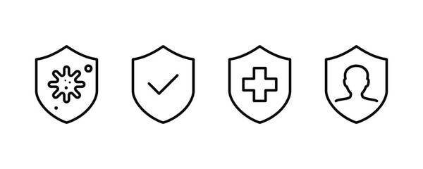 Immune system and antibacterial protection line icons. Bacteria, immunity, and virus protection icons.