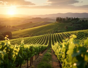 Fototapeta premium vineyard at sunset