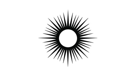 Fototapeta premium Radiant sunburst symbol with sharp rays against a clean white background, representing energy and light.
