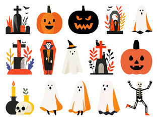 PNG Colorful Halloween cartoon icons, element set on transparent background