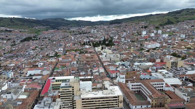 Tunja Boyaca Colombia, Colonial architecture and mountain landscape, Historic Andean city aerial view. High quality 4k footage