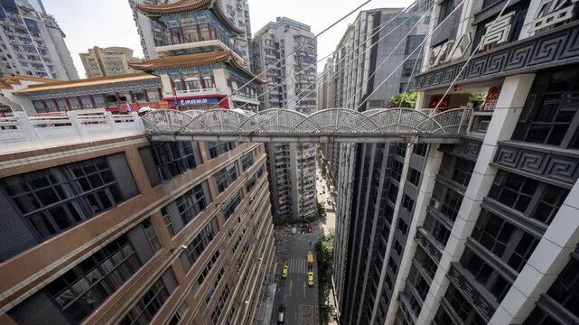 multi level chongqing city in china, looking down from a public square
