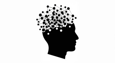 Human head silhouette with a neural network concept. Artificial intelligence and psychology vector illustration. Minimalist graphic icon