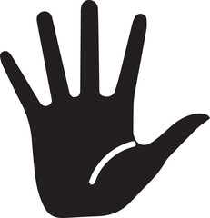 Obraz premium Black silhouette of an open human hand with fingers spread wide against a white background
