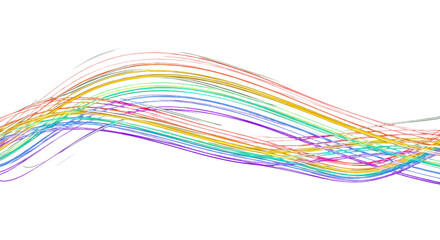 colorful rainbow light trails curving across dark black background clean png