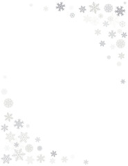 Christmas snowflakes corners background. Winter gold snow falling minimal letter, greeting card decoration. Vector illustration