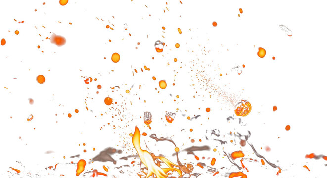 floating Glowing fire particles and ashes with bokeh isolated on dark background clean png