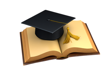 Graduation cap and open book symbolize education and knowledge achievement isolated on transparent background
