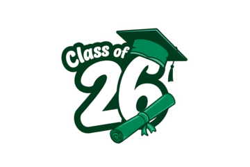 Graduation cap and diploma class of 2026 celebratory graphic isolated on transparent background