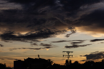 sky at sunset on the city