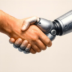 Human and robot handshake symbolizing artificial intelligence collaboration