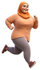 PNG Muslim woman running cartoon adult