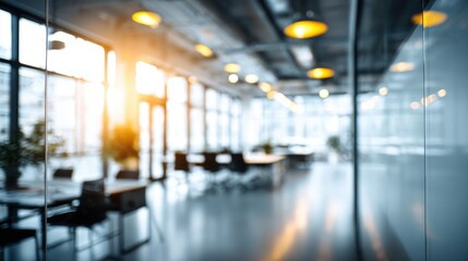 Blurred office interior with natural light and modern design elements