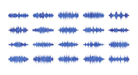 Obraz premium Collection of blue sound wave visualizations on a white background