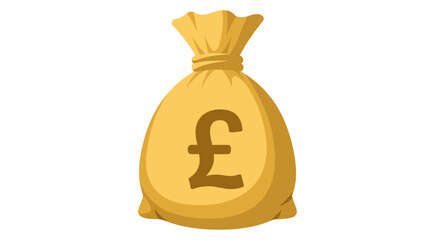 Golden money bag with pound sterling symbol, representing wealth and finance.