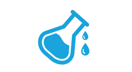 Simple blue illustration of a laboratory flask with liquid dripping out.