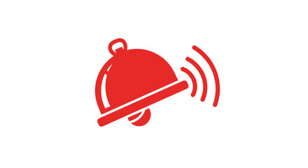 Bright red notification bell icon ringing with sound waves on a clean white background, symbolizing alerts and communication.
