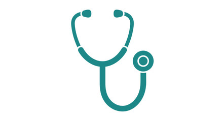 Simple teal stethoscope icon on a clean white background, representing healthcare and medical care.
