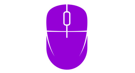 Simple purple computer mouse illustration on a clean white background, representing technology and input devices.
