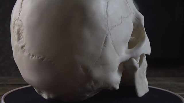 realistic human skull on a rotating stand