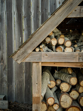 stack of firewood in a little wood cabin