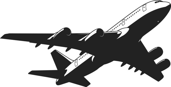 Commercial airplane silhouette flying in sky, Boeing 747 jumbo jet aircraft, aviation travel concept, transportation industry, engineering technology illustration