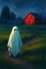 Summer Farm Ghost – Scandinavian Red Barn Path