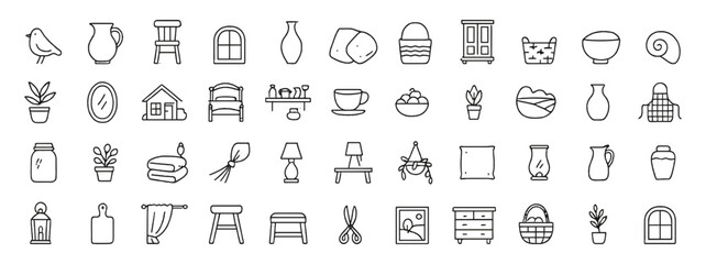 Fototapeta premium Provence Farmhouse Outline Icons – Rustic Vintage Home Decor Line Art Collection