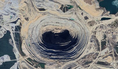 Udachnaya Diamond Mine, Russia: High-Resolution Aerial View of Massive Open-Pit Mining in the...