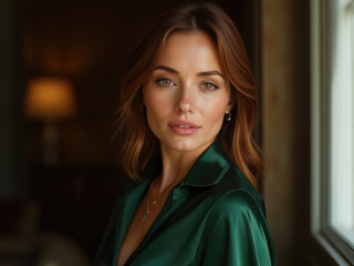 A portrait of a gorgeous woman_looking directly at the camera