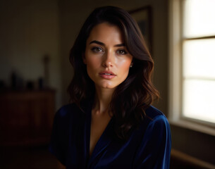 A portrait of a gorgeous woman_looking directly at the camera