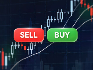 The red “SELL” and green “BUY” buttons in front of the stock chart