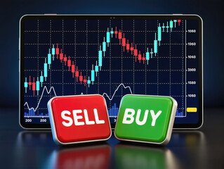 The red “SELL” and green “BUY” buttons in front of the stock chart