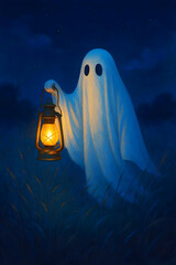 Ghost Wandering the Night Field with a Lantern