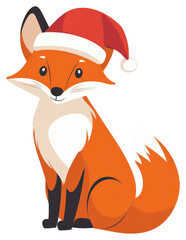 Obraz premium PNG Fox wearing santa hat illustration animal christmas.