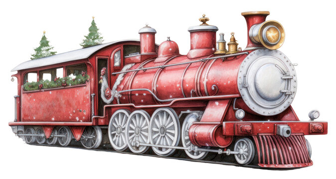 PNG festive vintage red train illustration