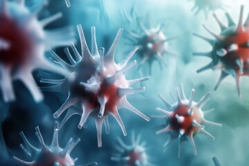 Intricate view of virus particles under a microscope in a scientific environment