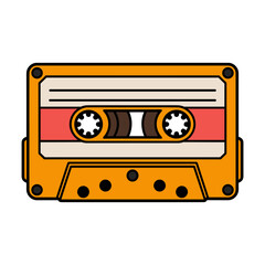 Naklejka premium Vintage audio cassette tape in orange and red colors, a hand-drawn illustration, on a white background